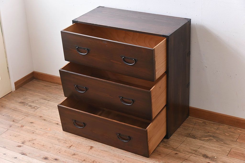 アンティーク家具　前面檜材　シンプルなアンティーク衣装箪笥(チェスト)