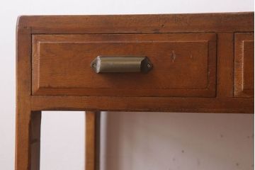 アンティーク家具　古い栓材製のシンプルなアンティーク薄型片袖机