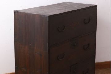 アンティーク家具　前面檜材　シンプルなアンティーク衣装箪笥(チェスト)(1)