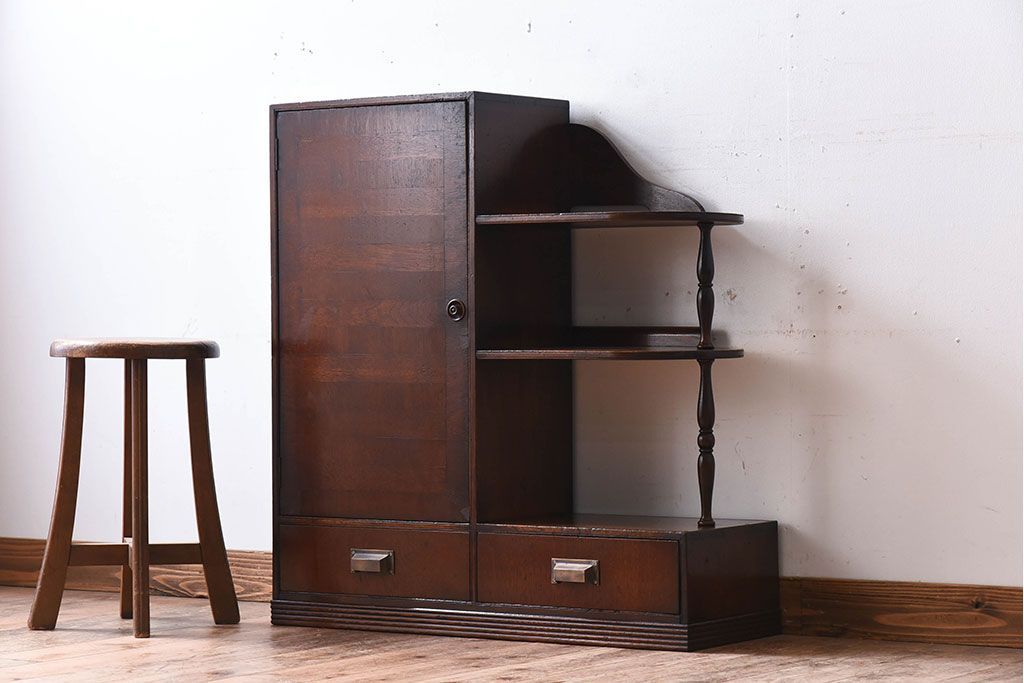 レトロ家具　昭和レトロ　飾り棚付き!アンティーク収納棚