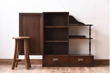 レトロ家具　昭和レトロ　飾り棚付き!アンティーク収納棚