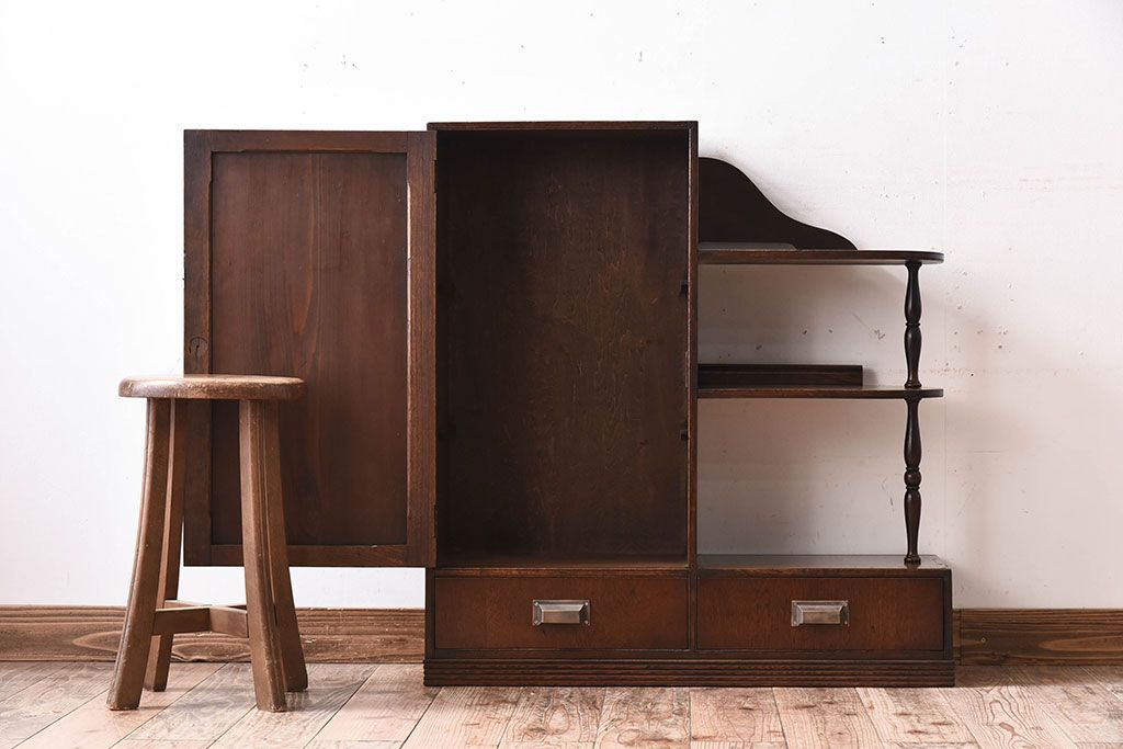 レトロ家具　昭和レトロ　飾り棚付き!アンティーク収納棚