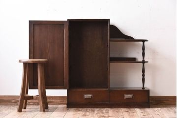 レトロ家具　昭和レトロ　飾り棚付き!アンティーク収納棚
