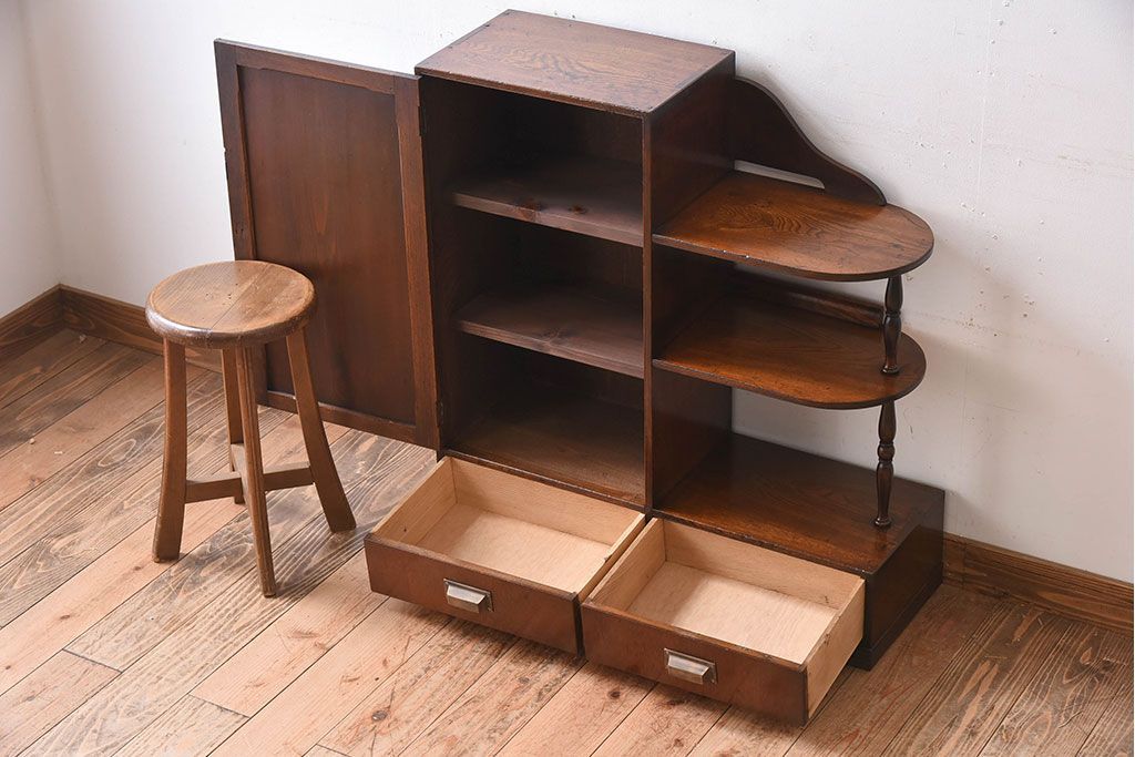 レトロ家具　昭和レトロ　飾り棚付き!アンティーク収納棚
