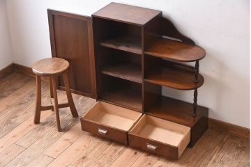 レトロ家具　昭和レトロ　飾り棚付き!アンティーク収納棚