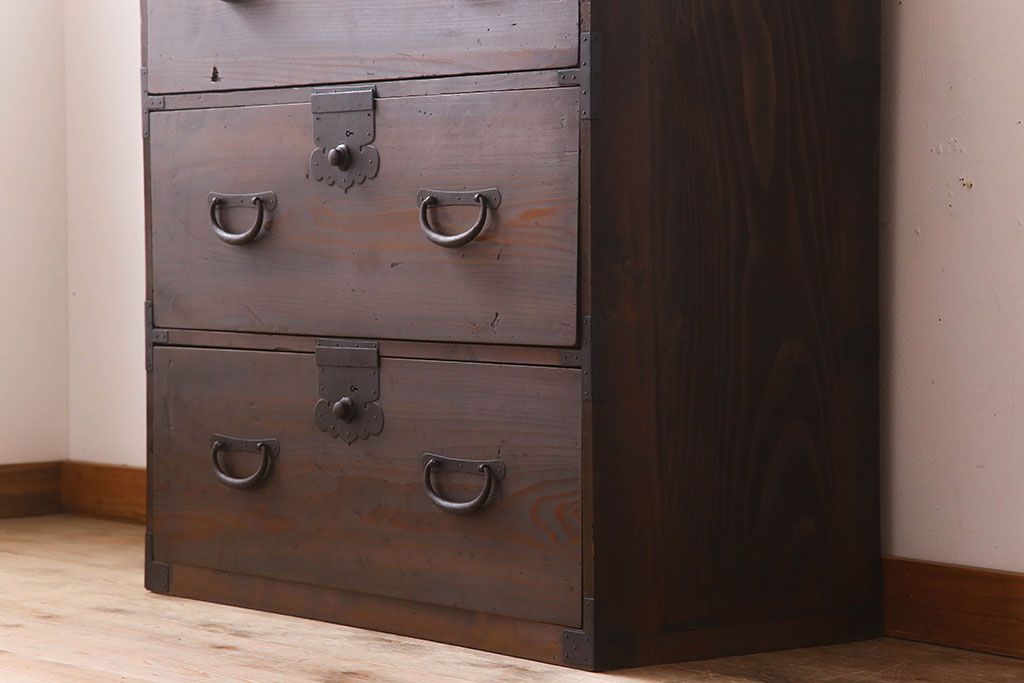 アンティーク家具　前面檜材　シンプルなアンティーク衣装箪笥(チェスト)(2)