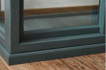 アンティーク家具　ブルーグリーンペイントの小さなガラスケース
