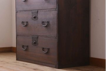 アンティーク家具　前面檜材　シンプルなアンティーク衣装箪笥(チェスト)(3)