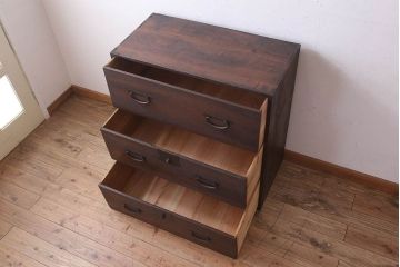 アンティーク家具　前面檜材　シンプルなアンティーク衣装箪笥(チェスト)(3)