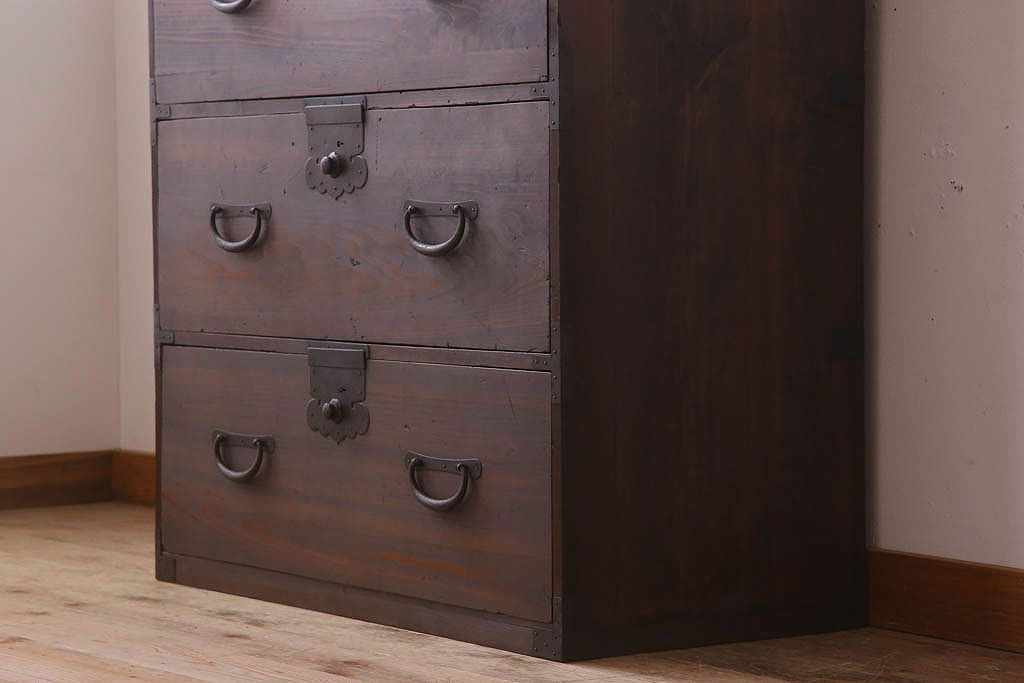 アンティーク家具　前面檜材　シンプルなアンティーク衣装箪笥(チェスト)(3)