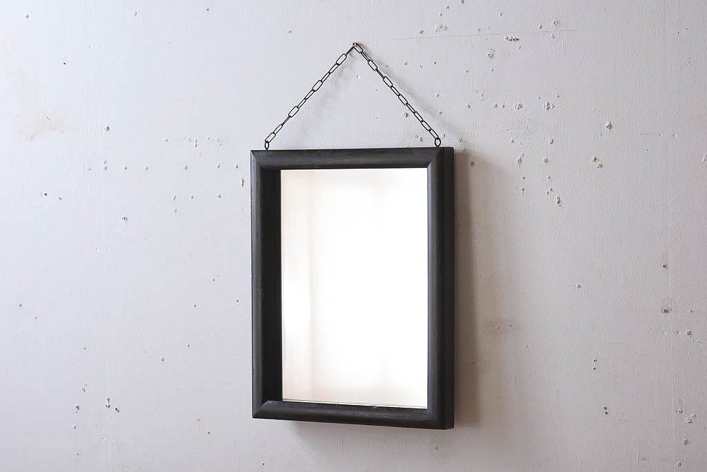 アンティーク雑貨　古い木製フレームのアンティーク壁掛けミラー