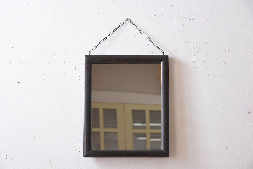 アンティーク雑貨　古い木製フレームのアンティーク壁掛けミラー