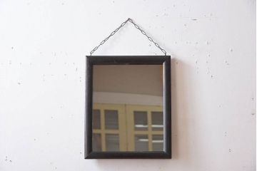 アンティーク雑貨　古い木製フレームのアンティーク壁掛けミラー