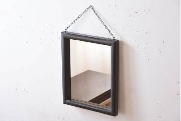 アンティーク雑貨　古い木製フレームのアンティーク壁掛けミラー