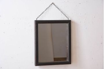 アンティーク雑貨　古い木製フレームのアンティーク壁掛けミラー
