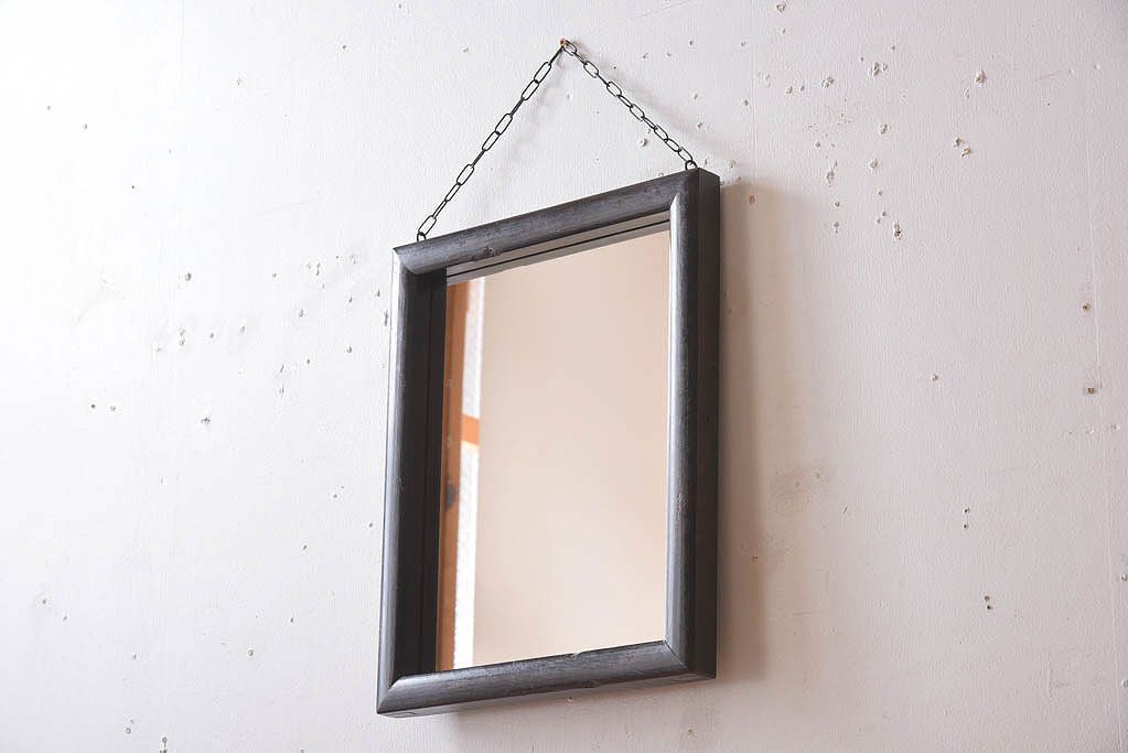アンティーク雑貨　古い木製フレームのアンティーク壁掛けミラー