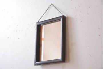 アンティーク雑貨　古い木製フレームのアンティーク壁掛けミラー