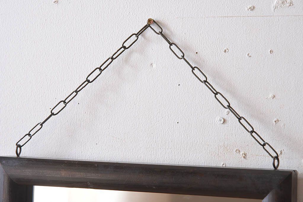 アンティーク雑貨　古い木製フレームのアンティーク壁掛けミラー