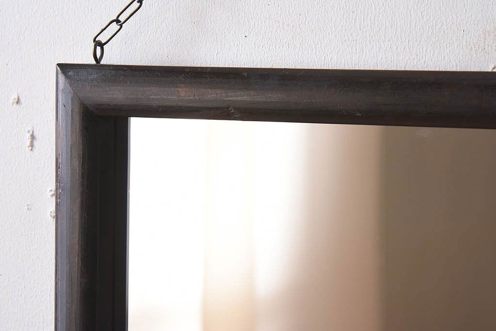 アンティーク雑貨　古い木製フレームのアンティーク壁掛けミラー