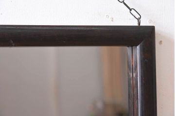 アンティーク雑貨　古い木製フレームのアンティーク壁掛けミラー