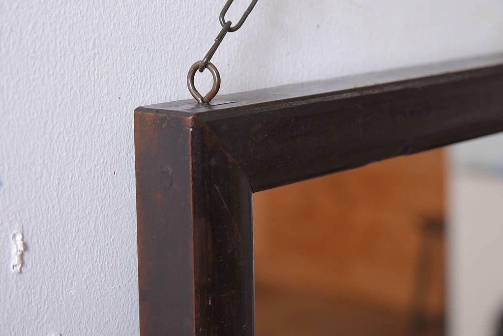 アンティーク雑貨　古い木製フレームのアンティーク壁掛けミラー