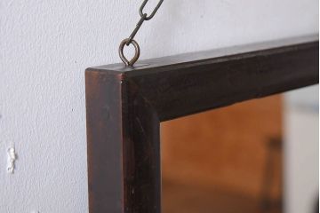アンティーク雑貨　古い木製フレームのアンティーク壁掛けミラー