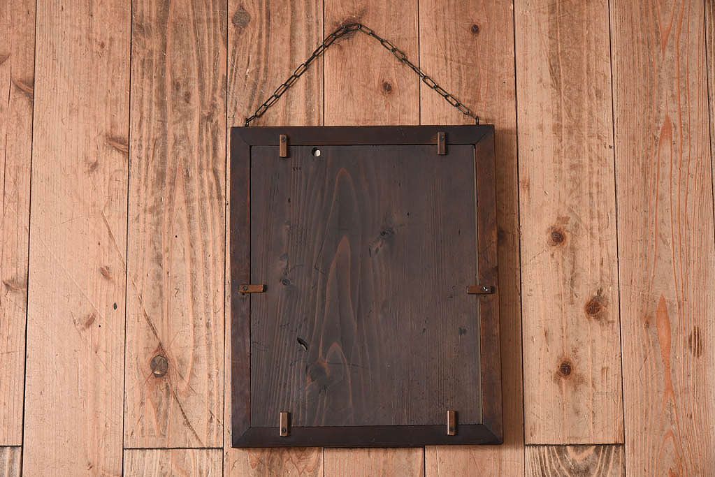 アンティーク雑貨　古い木製フレームのアンティーク壁掛けミラー