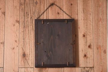 アンティーク雑貨　古い木製フレームのアンティーク壁掛けミラー