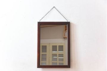 アンティーク雑貨　古い木製フレームのアンティーク壁掛けミラー(2)