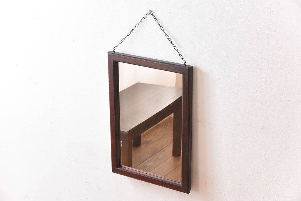 アンティーク雑貨　古い木製フレームのアンティーク壁掛けミラー(2)