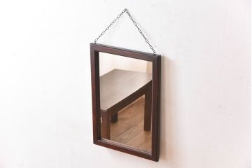 アンティーク雑貨　古い木製フレームのアンティーク壁掛けミラー(2)