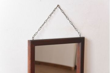 アンティーク雑貨　古い木製フレームのアンティーク壁掛けミラー(2)
