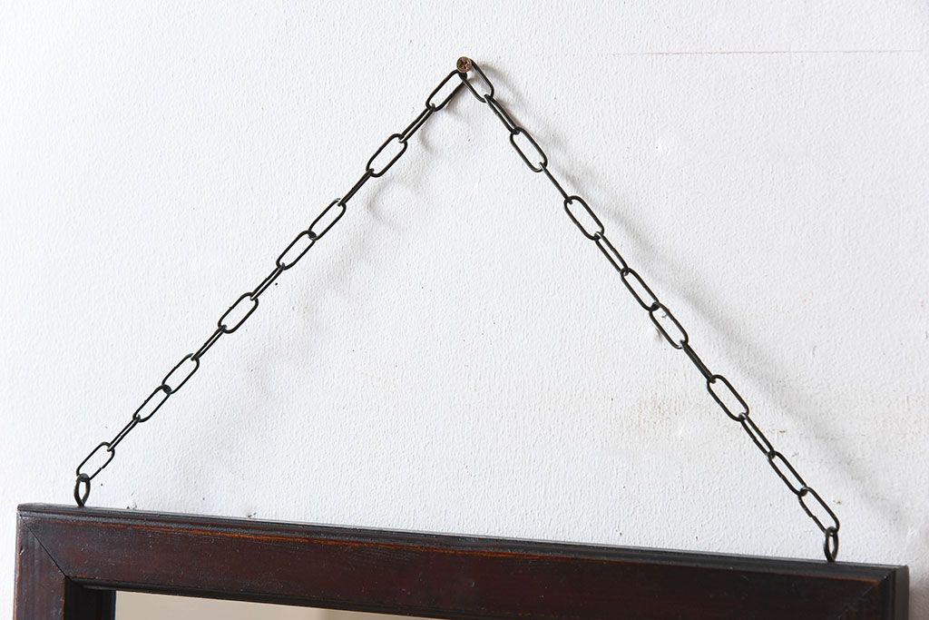 アンティーク雑貨　古い木製フレームのアンティーク壁掛けミラー(2)