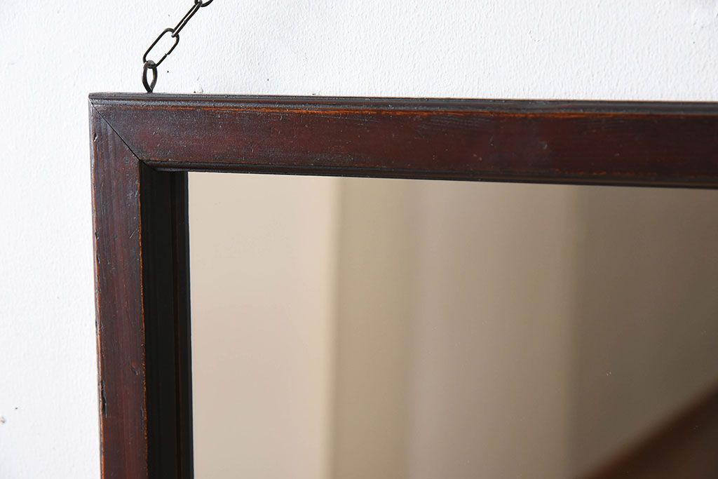 アンティーク雑貨　古い木製フレームのアンティーク壁掛けミラー(2)