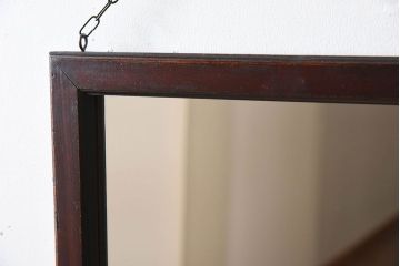 アンティーク雑貨　古い木製フレームのアンティーク壁掛けミラー(2)