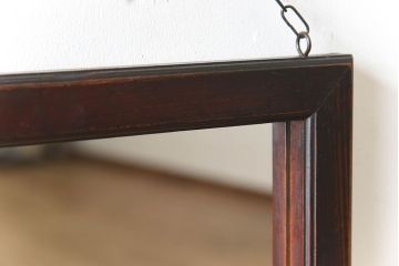 アンティーク雑貨　古い木製フレームのアンティーク壁掛けミラー(2)