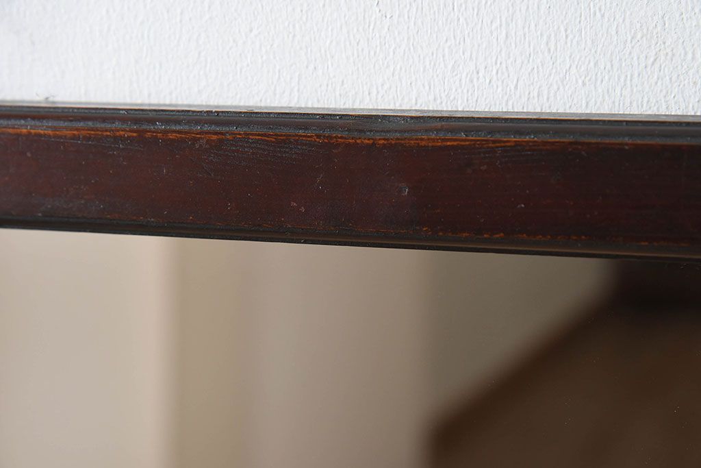 アンティーク雑貨　古い木製フレームのアンティーク壁掛けミラー(2)