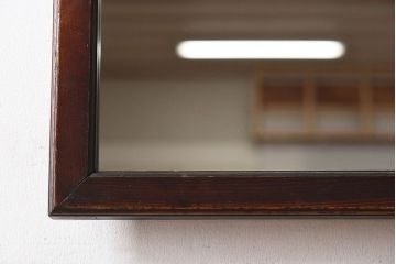 アンティーク雑貨　古い木製フレームのアンティーク壁掛けミラー(2)