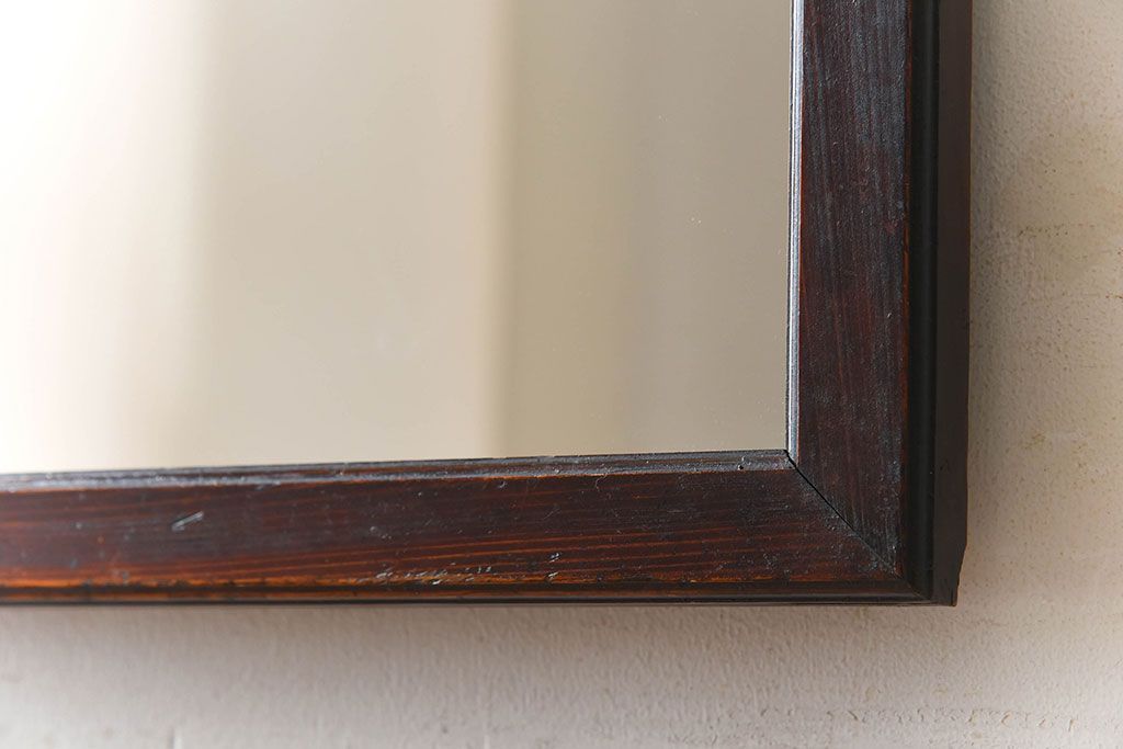 アンティーク雑貨　古い木製フレームのアンティーク壁掛けミラー(2)