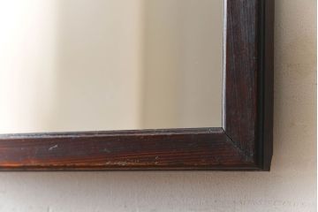 アンティーク雑貨　古い木製フレームのアンティーク壁掛けミラー(2)