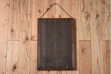 アンティーク雑貨　古い木製フレームのアンティーク壁掛けミラー(2)