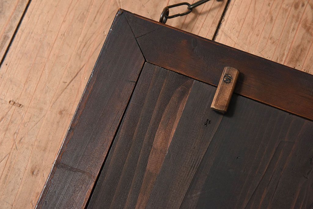 アンティーク雑貨　古い木製フレームのアンティーク壁掛けミラー(2)