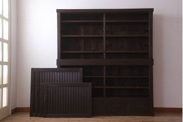 アンティーク家具　古民具・骨董　明治大正期　六尺　縦桟引き戸の重ね水屋箪笥