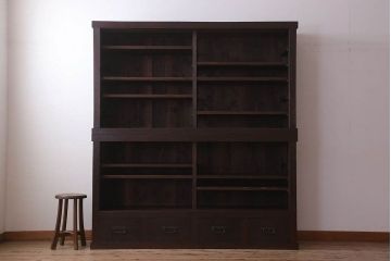 アンティーク家具　古民具・骨董　明治大正期　六尺　縦桟引き戸の重ね水屋箪笥