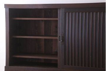 アンティーク家具　古民具・骨董　明治大正期　六尺　縦桟引き戸の重ね水屋箪笥
