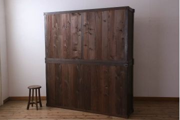 アンティーク家具　古民具・骨董　明治大正期　六尺　縦桟引き戸の重ね水屋箪笥