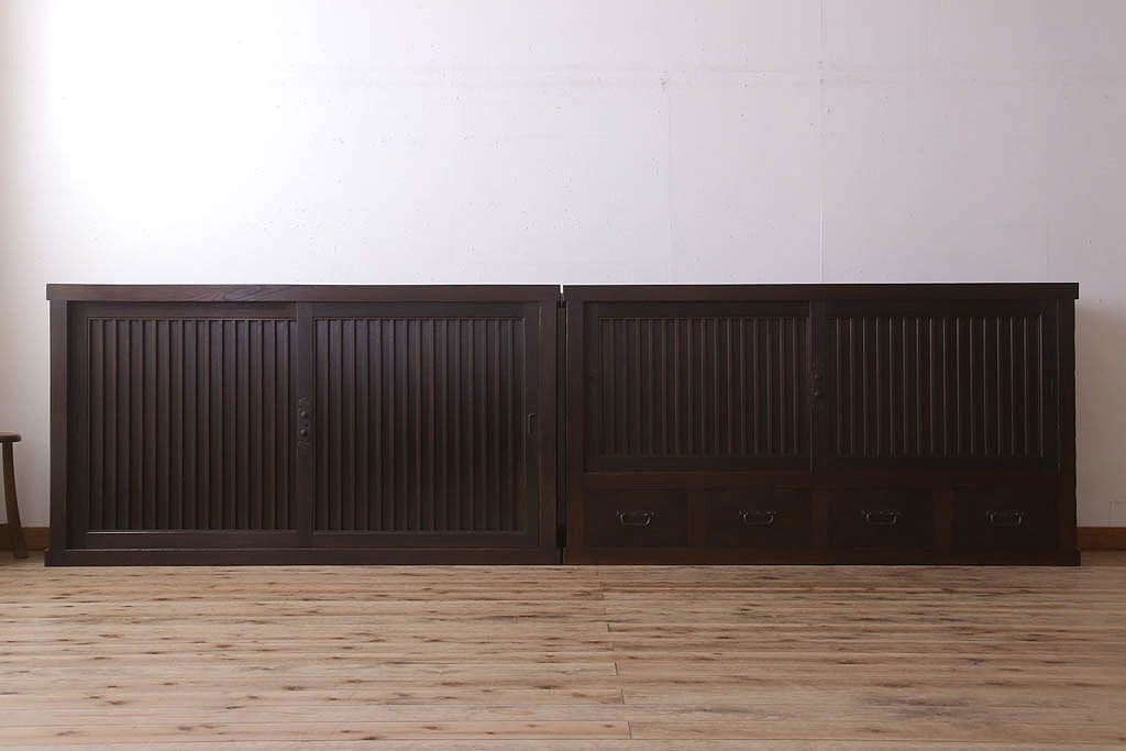 アンティーク家具　古民具・骨董　明治大正期　六尺　縦桟引き戸の重ね水屋箪笥