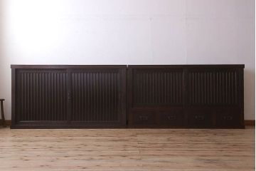 アンティーク家具　古民具・骨董　明治大正期　六尺　縦桟引き戸の重ね水屋箪笥