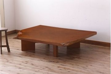 中古　松材一枚板　特大座卓(センターテーブル、リビングテーブル、ローテーブル)(R-023385)