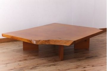 中古　松材一枚板　特大座卓(センターテーブル、リビングテーブル、ローテーブル)(R-023385)